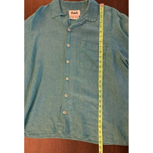 Flax Heathered Turquoise Linen Button Down Tunic Top Size M - Picture 5 of 6